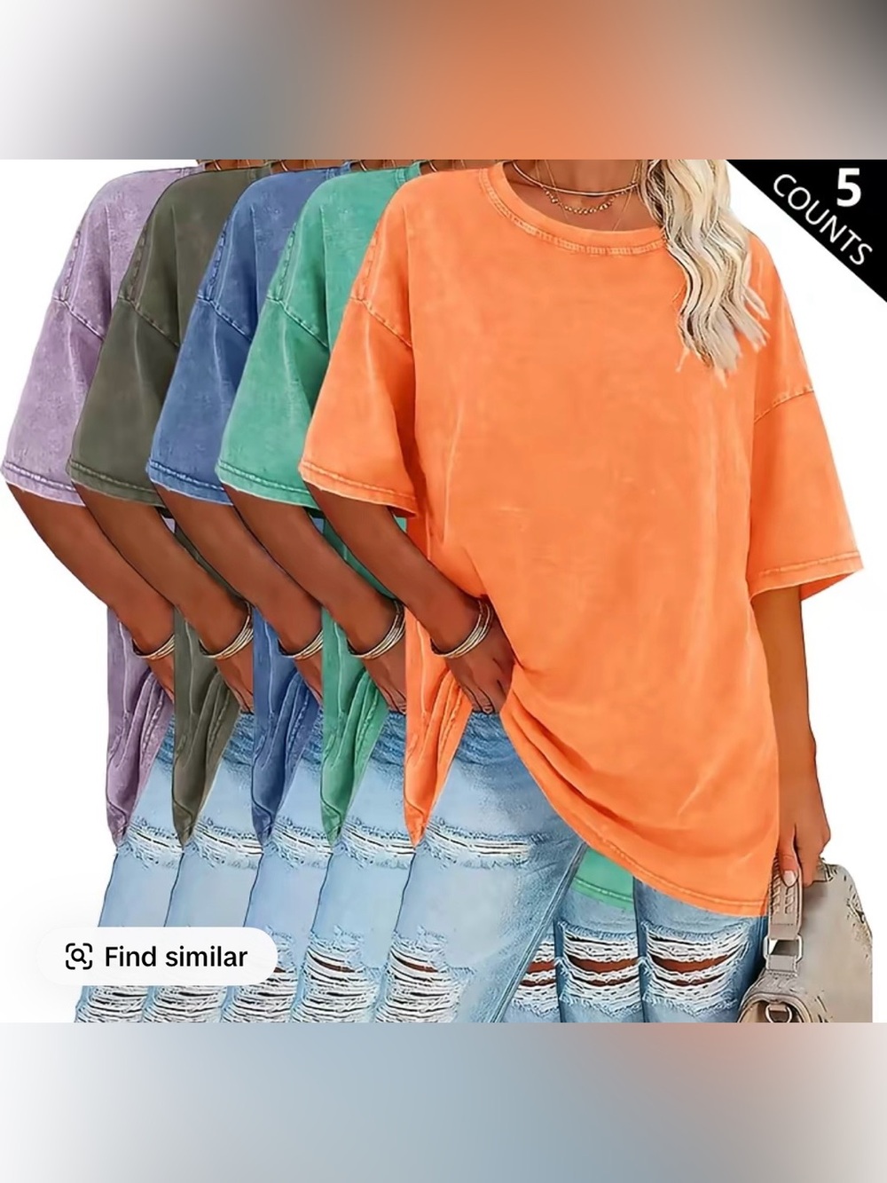 5-Pack Women's Summer Fashion Washed Cotton Vintage High-Quality Tees